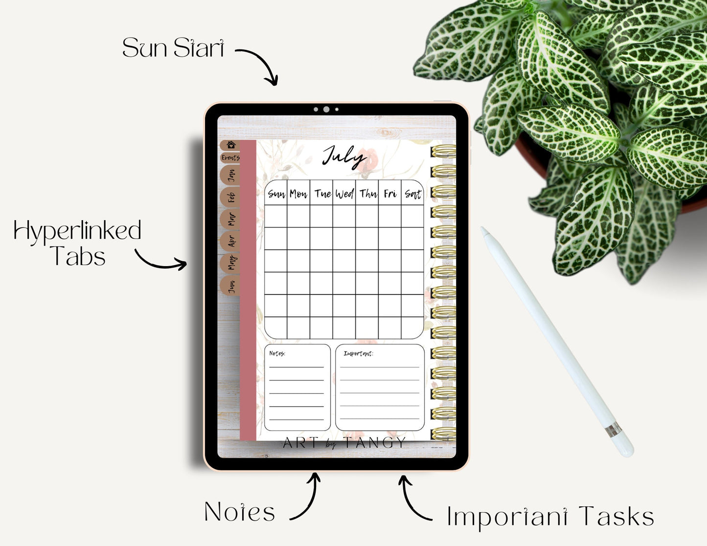 Undated Floral Yearly Digital Planner