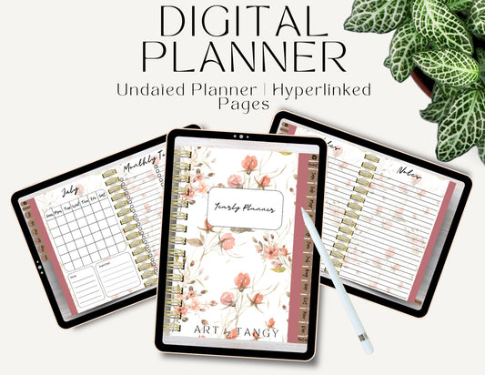 Undated Floral Yearly Digital Planner